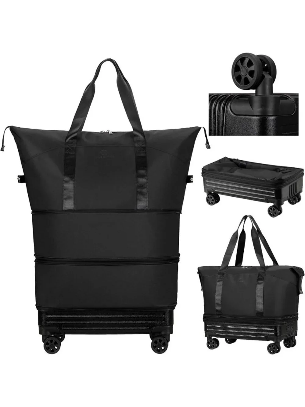 Foldable Duffle Bag with Wheels, Expandable Travel Luggage, Large Carry-On for